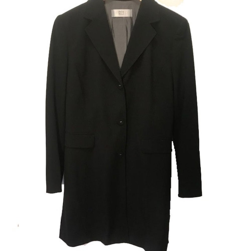 DKNY Black Long Blazer Style Coat Poly Blend Size 10